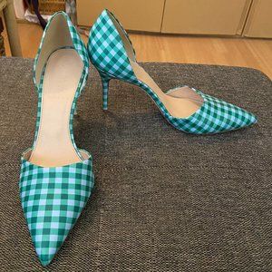 EUC J.Crew Elsie Gingham d'Orsay Leather Pumps, 8.5